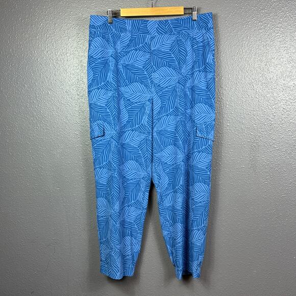 Soft Surroundings Size XL Go Lively Cargo Jogger Pants Blue Palm Print - Picture 1 of 5